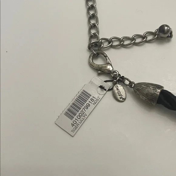 Chico's Brown, Black and Gold Floral Necklace with sliver tone and amber stones - Picture 2 of 2